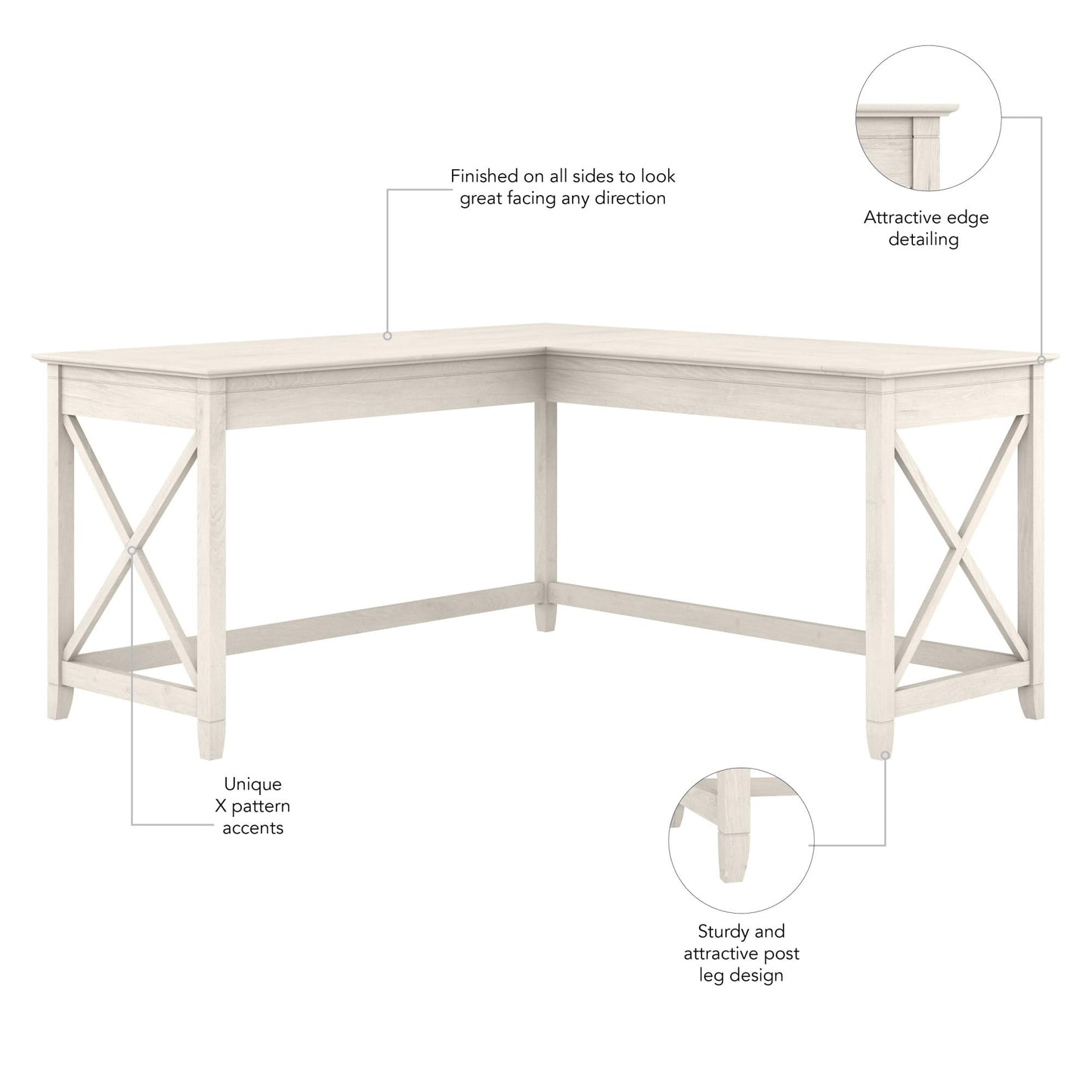 Bush Home Key West 60W Modern Farmhouse L Shaped Desk in Linen White Oak, 60-Inch Corner Computer Table for Home Office Workspace