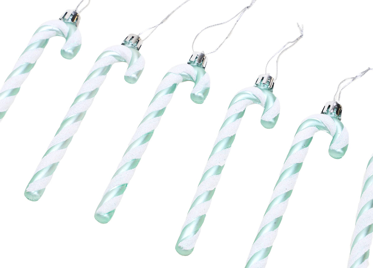 Christmas Concepts® Pack of 6-13cm Glitter Candy Cane Christmas Tree Decorations/Ornaments (Mint Green)