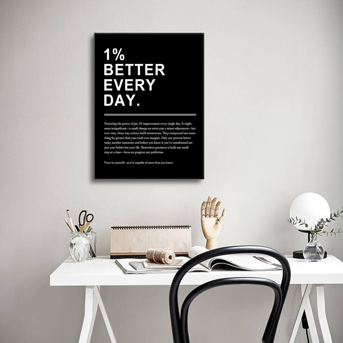 Motivational Canvas Wall Art 1% Better Every Day Office Poster Pictures Growth Mindset Self Inspirational Success Quote Decoration Prints for Classroom Home Artwork Stretched and Framed [18''Wx24''H]