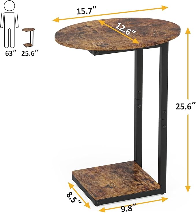 Hosfais Small Side Table Set of 2, C-Shaped Wood Sofa End Table