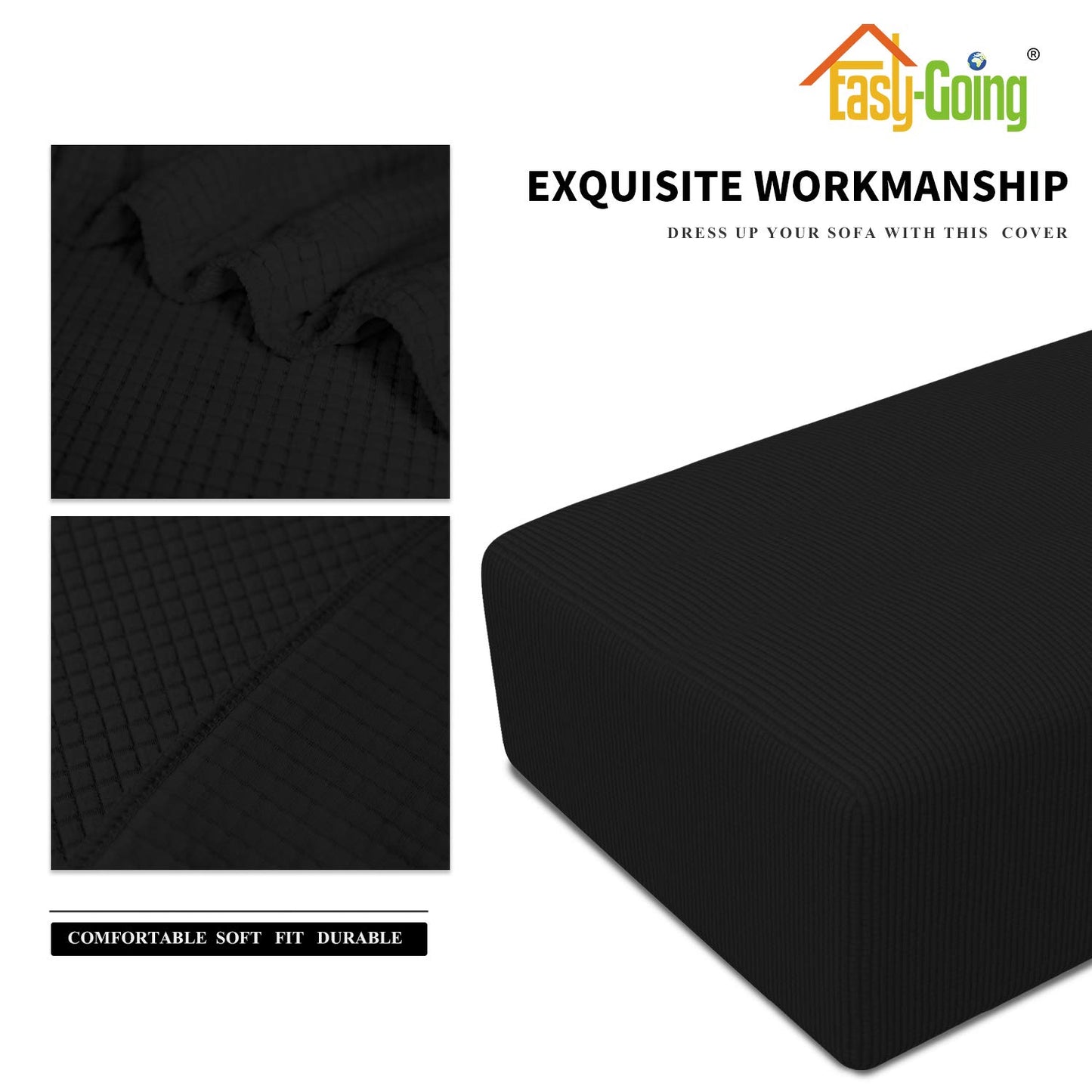 Easy-Going Stretch Ottoman Cover Folding Storage Stool Furniture Protector Soft Rectangle slipcover with Elastic Bottom (XX-Large, Black)