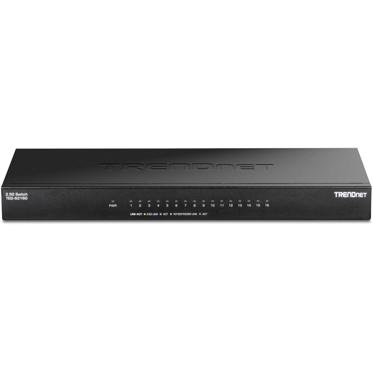 TRENDnet 16-Port Unmanaged 2.5G Desktop Network Ethernet Switch, TEG-S3160, 16 x 2.5Gb RJ-45 Ports, 80Gbps Switching Capacity, Ethernet Splitter, NDAA & TAA Compliant, Lifetime Protection, Black