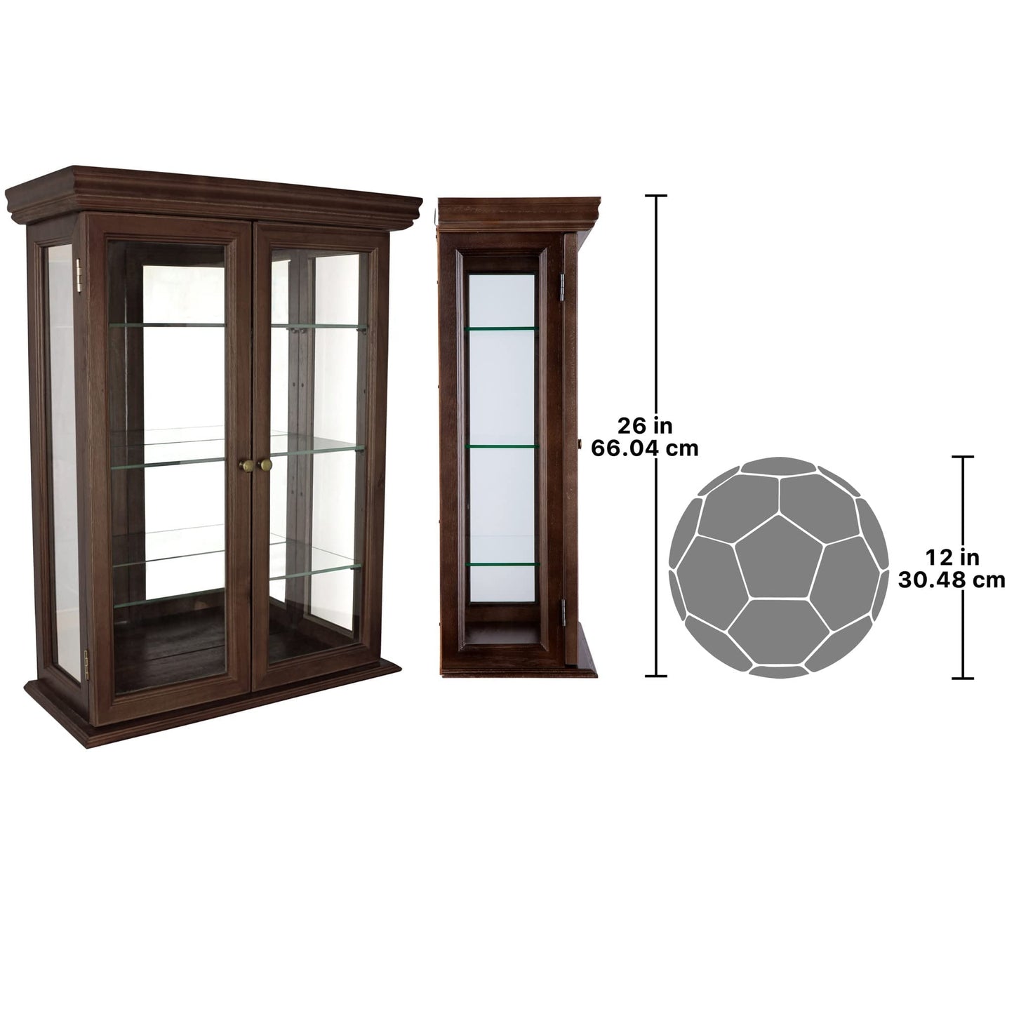 Design Toscano BN2430 Country Tuscan Wall Curio Display and Storage Cabinet, 26 Inches Tall, Wood Case with Glass Shelves and Doors and a Mirrored Back, Walnut Brown Finish