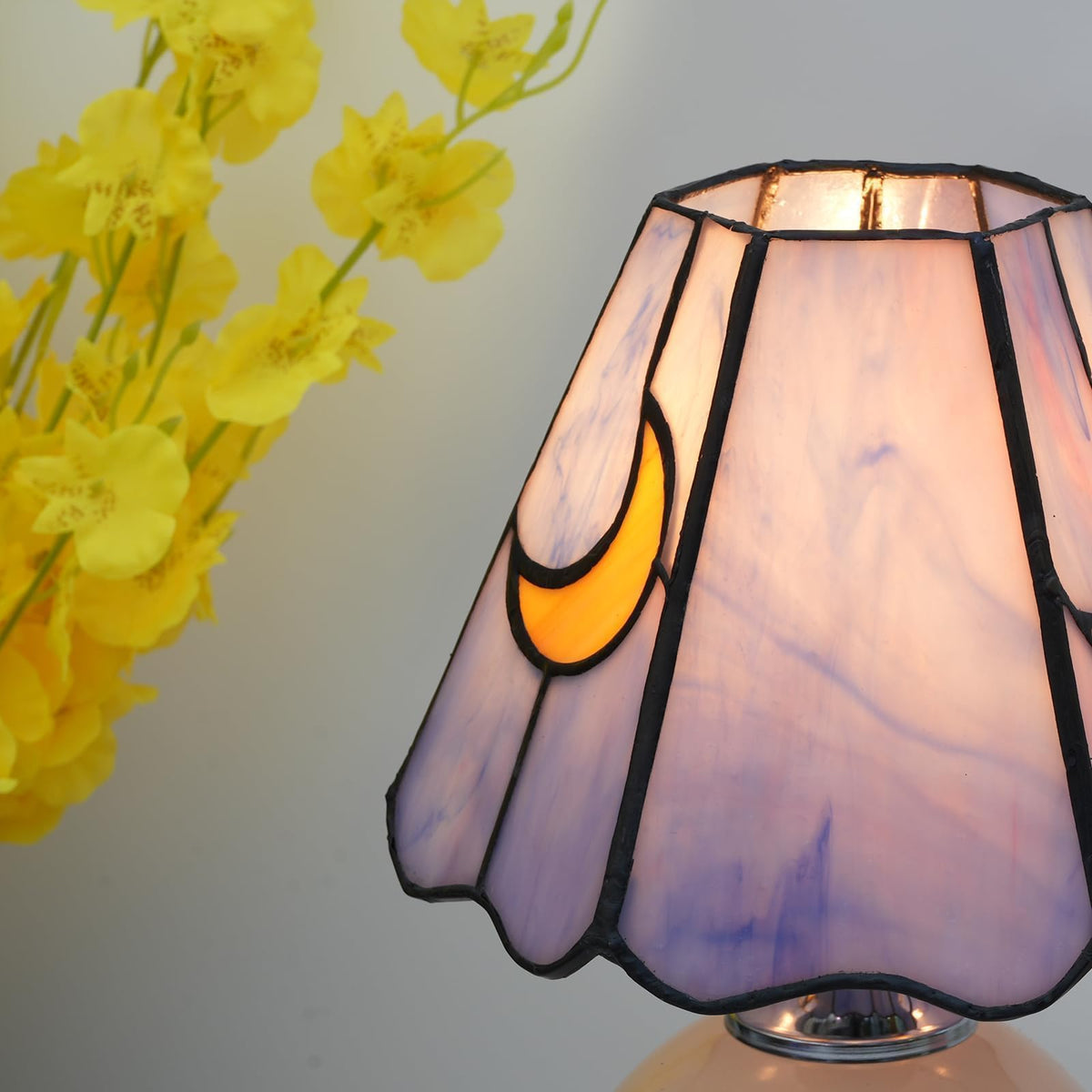 KIPHEPI Tiffany Style Bedside Table Lamp Stained Glass Moon Mushroom Lamp for Bedroom Small Nightstand Lamps for Home Decor Living Room Bedroom Study Nursery Dorm,Purple