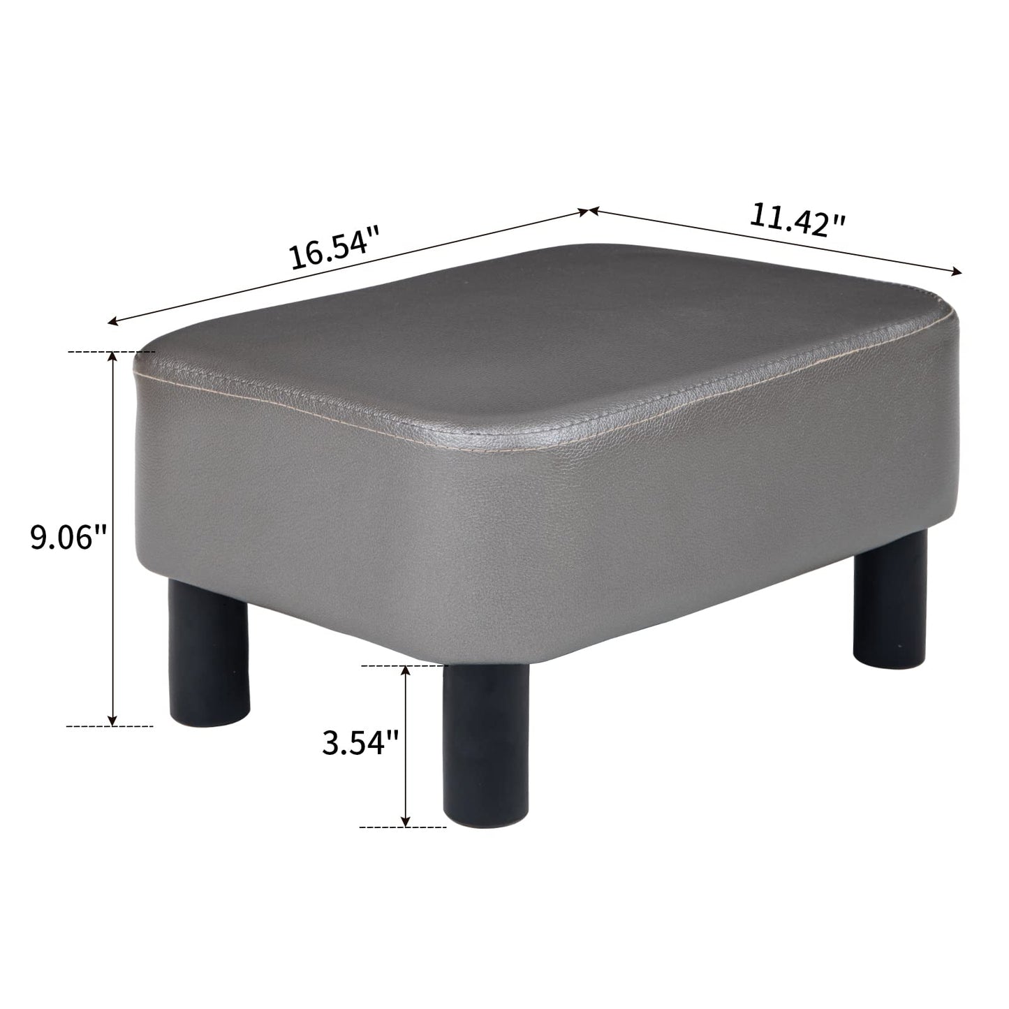IBUYKE 16.54" Small Footstool, PU Faux Leather Step Stool, with Padded Seat Pine Wood Legs and Padded Rectangular Stool, for Bedroom, Gray RF-BD211