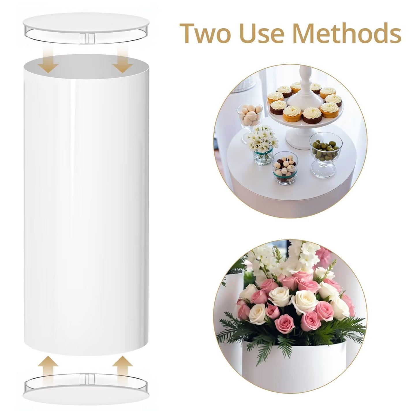 DOOMOOK 3Pcs White Cylinder Pedestal Stands, Thickened PVC Round Pedestal Display Plinth Pillars for Wedding Birthday Babyshower Decoration Art Decor