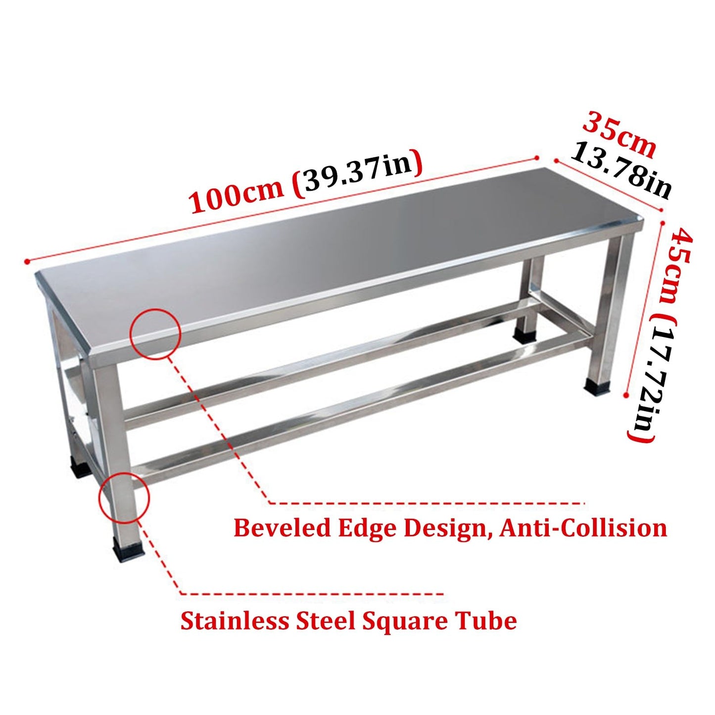 304 Stainless Steel Outdoor Garden Bench, Weatherproof Backless Park Seating for Patio, Lawn, Entryway, 250kg Capacity, 100cm (39.37in) – Durable & Stylish,100cm(39.37in)