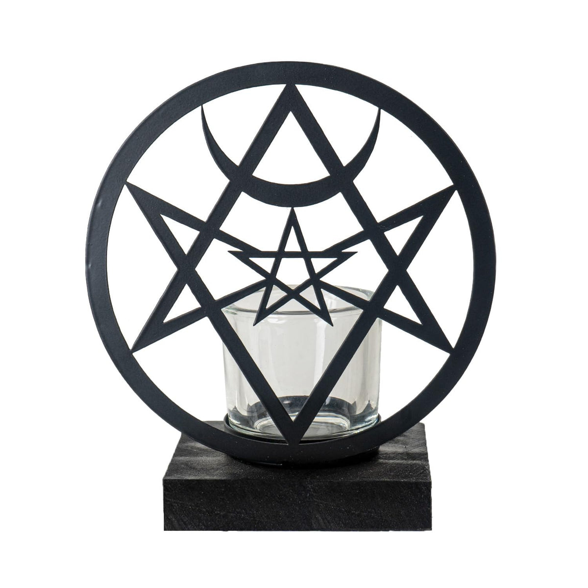Pacific Giftware Unicursal Hex Tea Light Holder by Alchemy England Gothic Candle Holder Featuring The Unicursal Hexagram with Crescent Moon Symbol Ideal for Mystical Home Decor 6.75" Tall