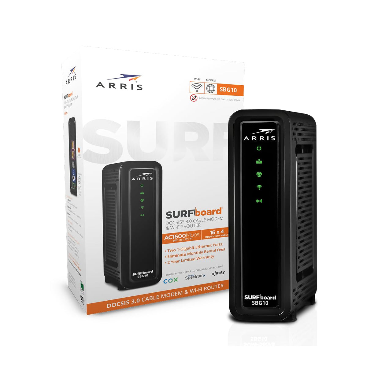 ARRIS (SBG10) - Cable Modem Router Combo - DOCSIS 3.0 16 x 4 Gigabit & AC1600 WiFi, [Check with your provider for compatibility]400 Mbps Max Internet Speeds