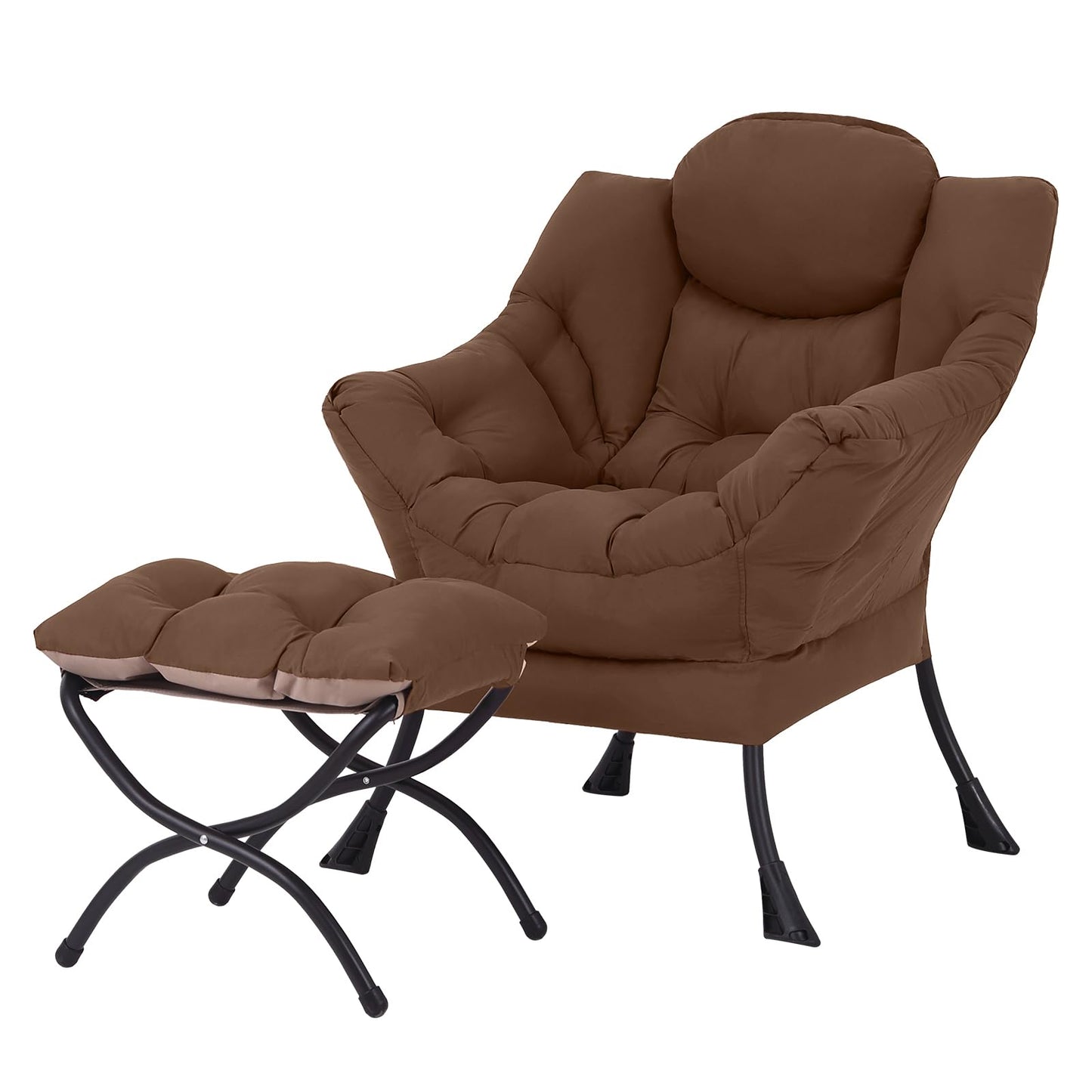 Welnow Lazy Chair with Ottoman, Modern Accent Armchair with Armrests and a Side Pocket, Leisure Sofa Armchair Set, Reading Chair with Footrest for Small Space, Dark Brown