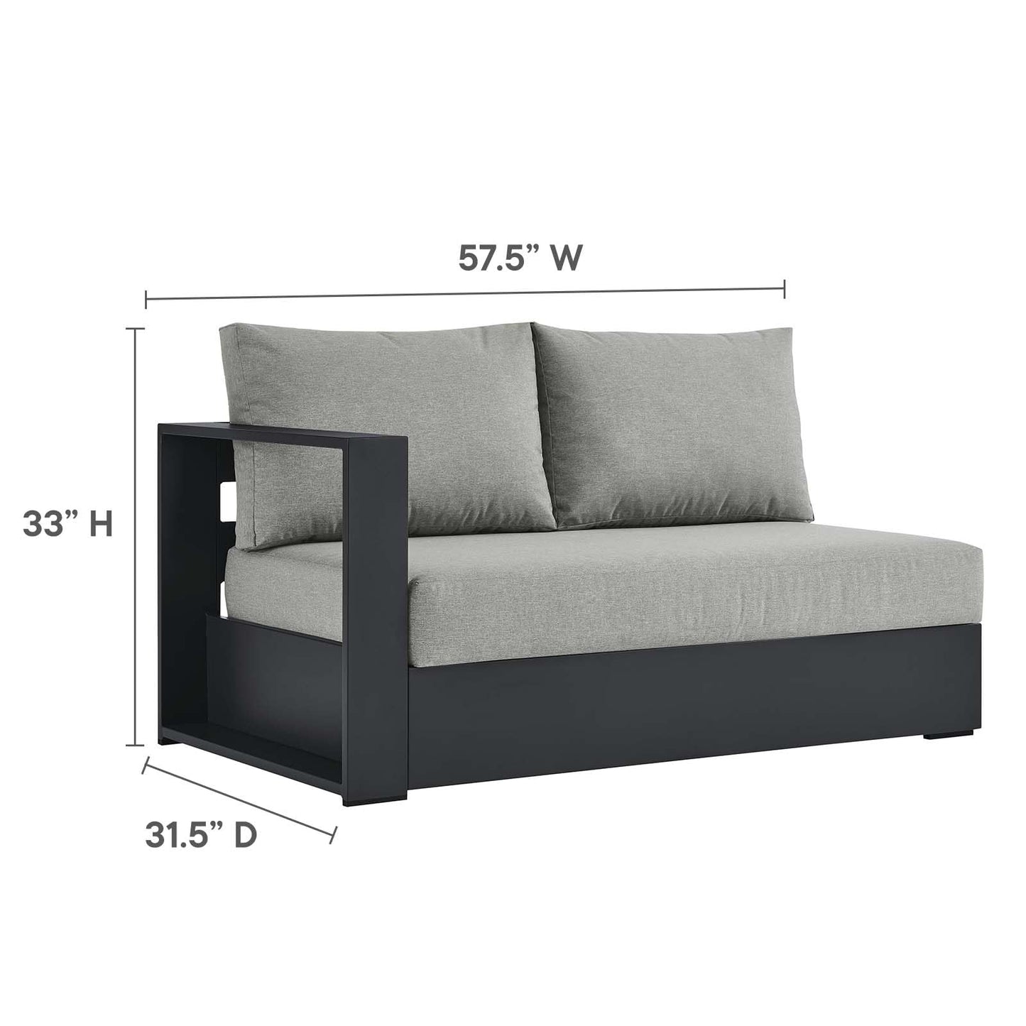 Modway Tahoe Aluminum 3-Piece Outdoor Patio Furniture Gray, Modular Sectional Sofa Set with Weather-Resistant Cushions, Ideal for Deck, Backyard Poolside