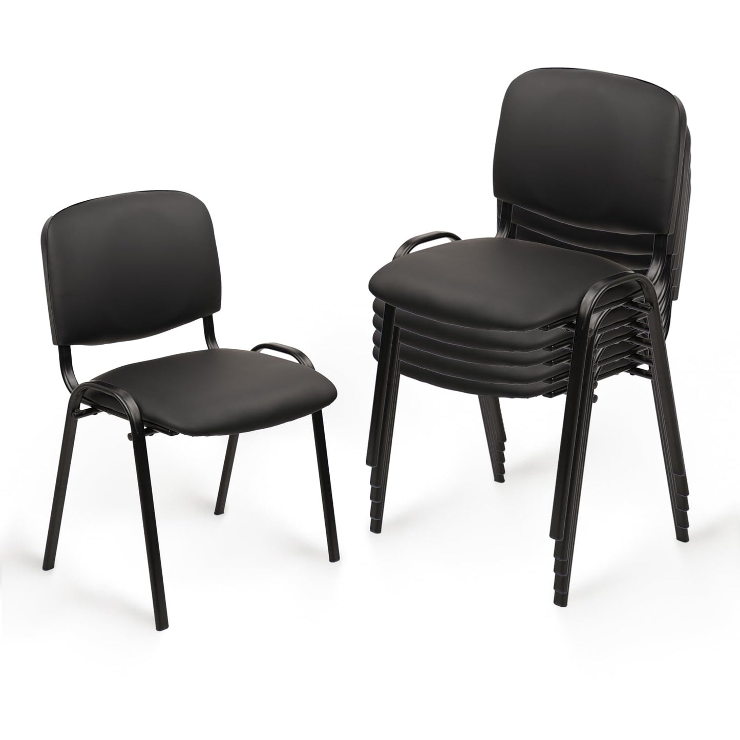 CLATINA Stacking Waiting Room Chairs, PU Leather Armless Office Guest Chair with Metal Frames, Stackable Conference Room Chairs No Wheels for Reception Lobby Side Training School, Black Set of 5