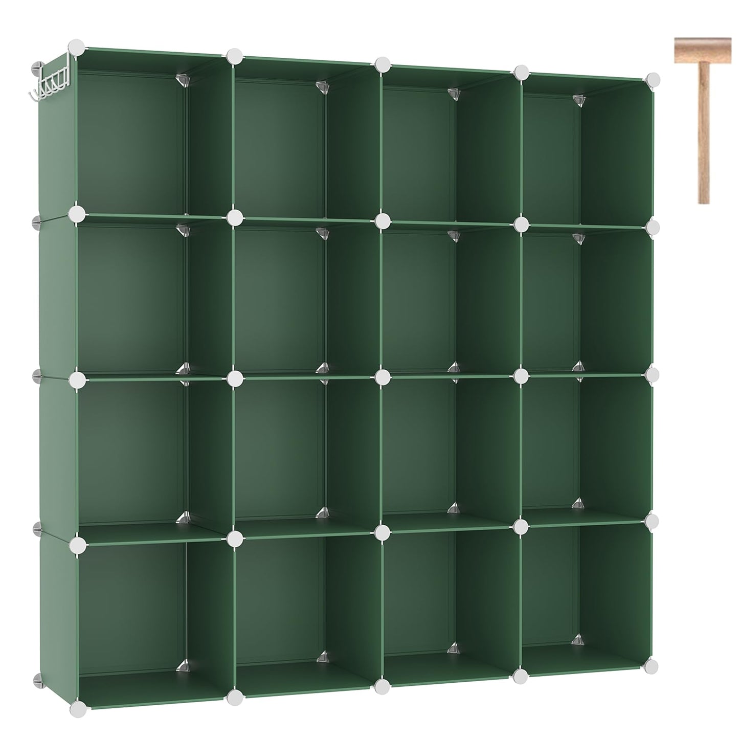 C&AHOME Cube Storage Organizer, 16-Cube Shelves Units, Plastic Storage Cubes, DIY Closet Organizer, Modular Closet Storage Shelves Ideal for Home, Bedroom, 48.4" L × 12.4" W × 48.4" H Green UPCS16GN