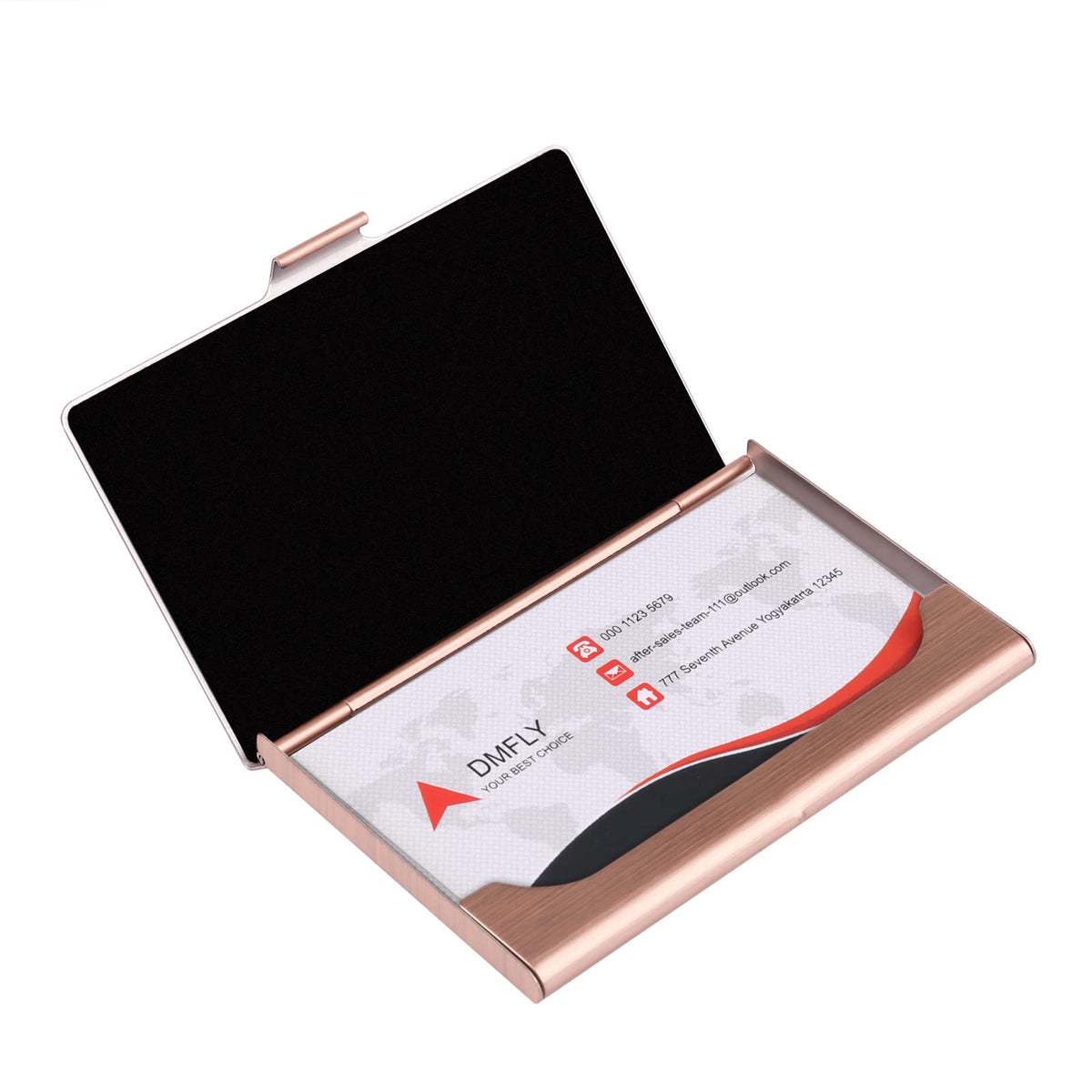 DMFLY Business Card Holder, Slim Business Card Case for Men & Women, Pocket Metal Card Case, Professional Stainless Steel Business Card Holders, Buckle Style Shut, 1PCS Rose Gold and 1PCS Blue
