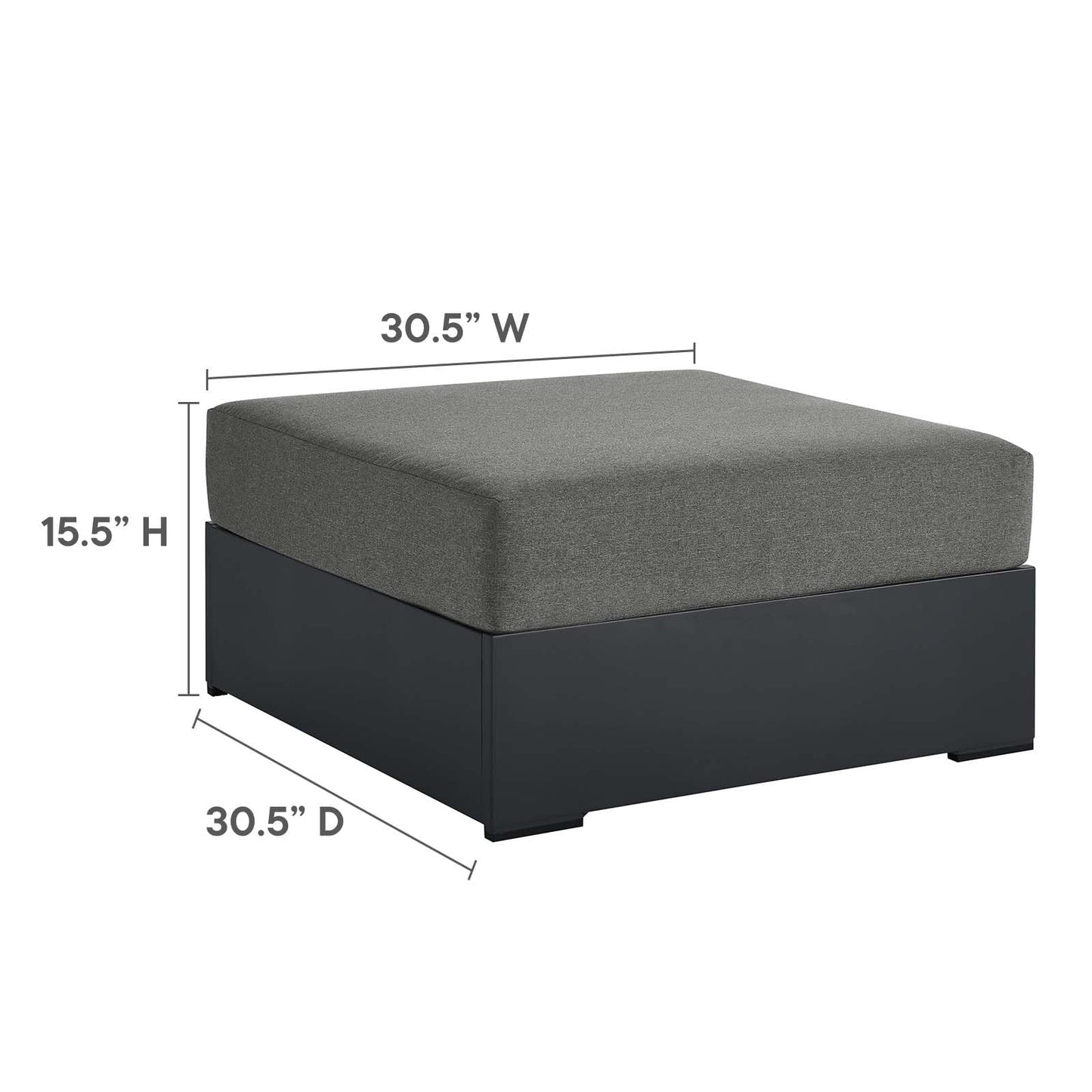 Modway Tahoe Aluminum Ottoman in Gray Charcoal with Weather-Resistant Cushion-Ideal as Outdoor Footstool, Patio or Sunroom Furniture