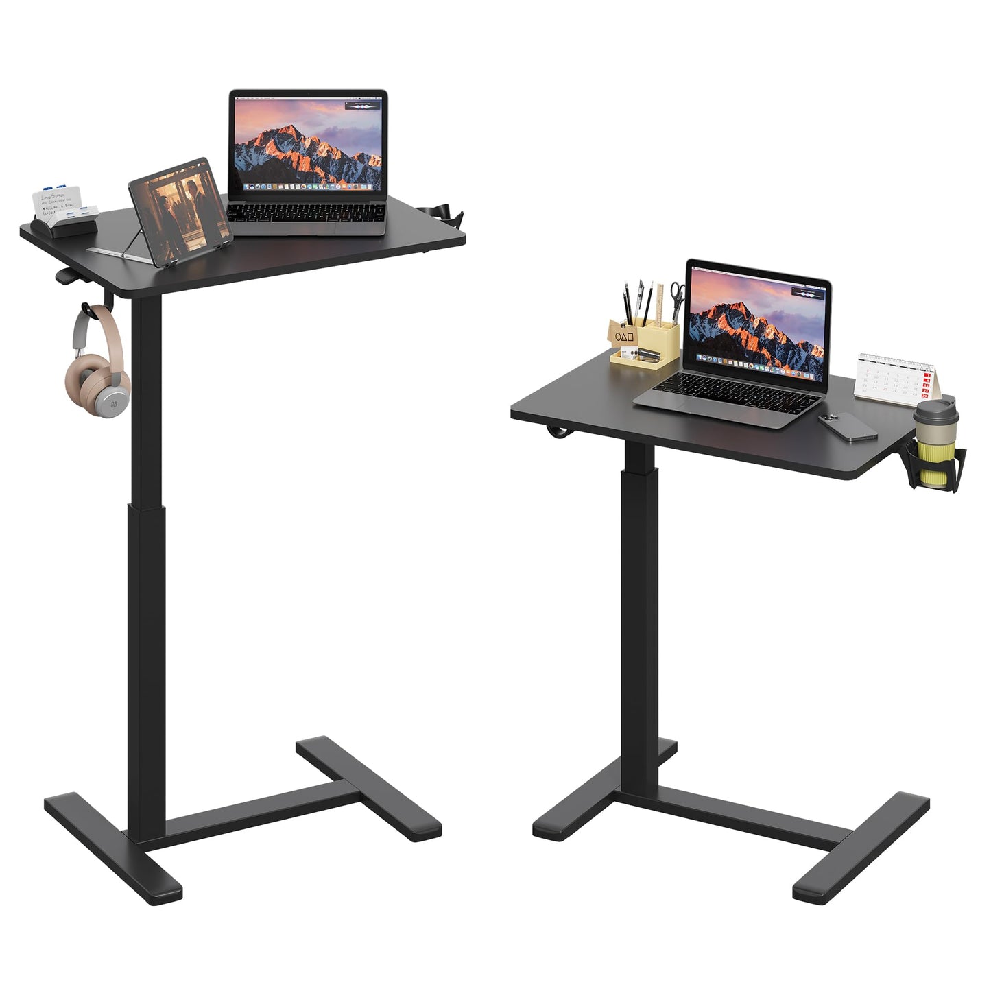Gamork 18.9 * 25.6 inches Mobile Standing Desk,C Shaped Pneumatic Adjustable Height Stand Up Desk,Ergonomic Standing Side Table for Home Office Work Computer Desk Workstation,Black