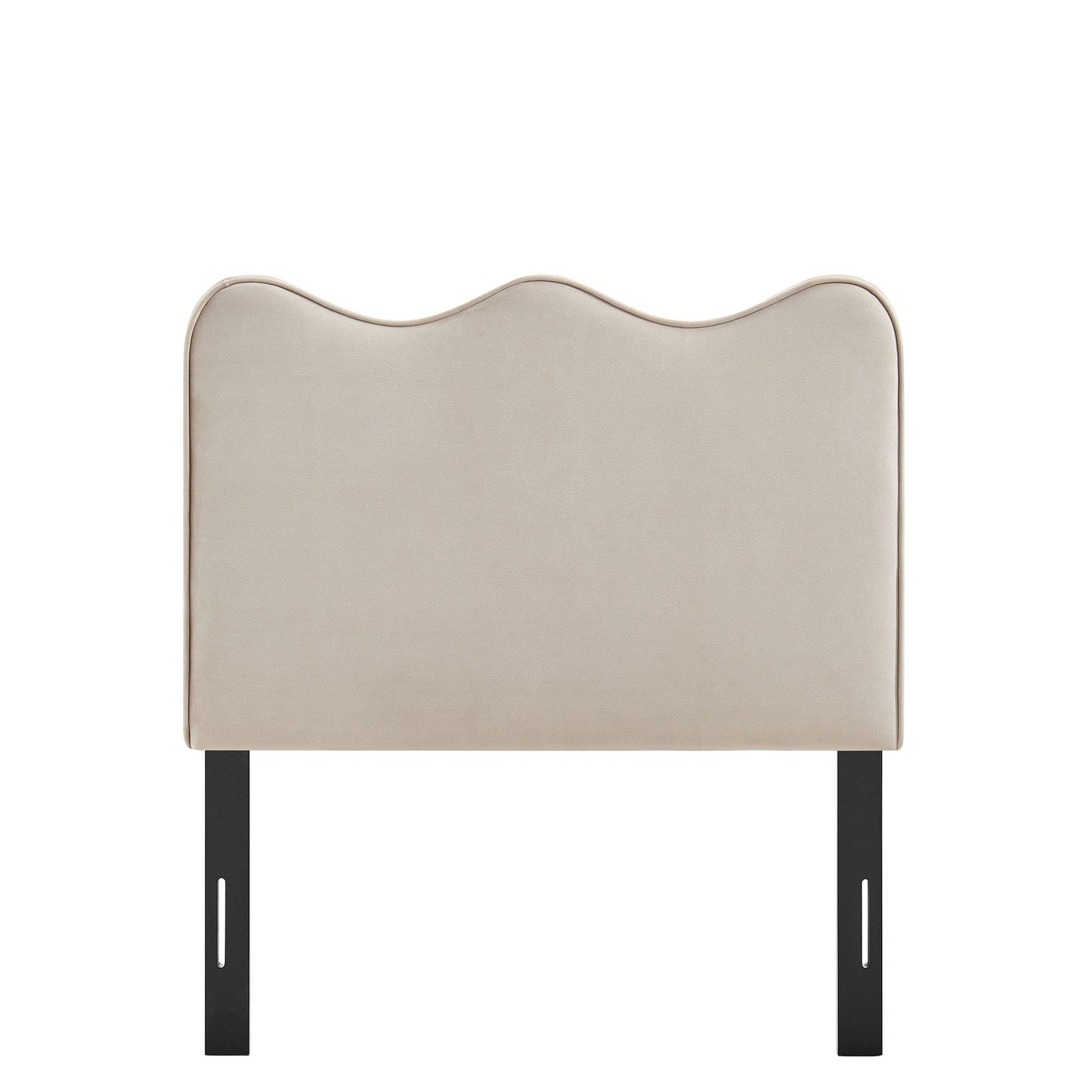 Monday Athena Twin Size Performance Velvet Adjustable Headboard in Almond - with Scalloped Wave Design and Stain-Resistant Velvet Upholstery