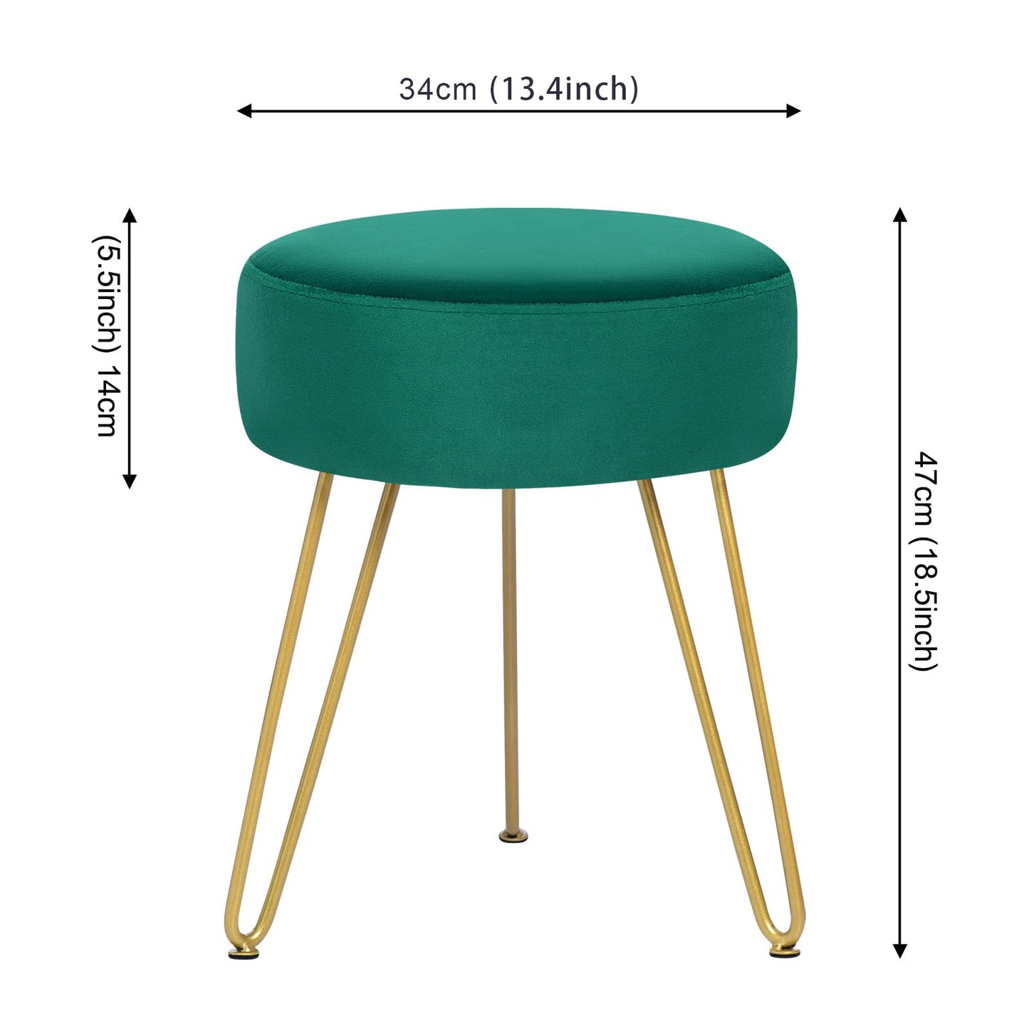 YOONIC Velvet Soft Modern Vanity Footstool -Round Footrest Stool Ottoman Side Table Seat Dressing with Golden Metal Leg and Sponge Filling,Upholstered Foot Rest, for Living Room and Bedroom Teal