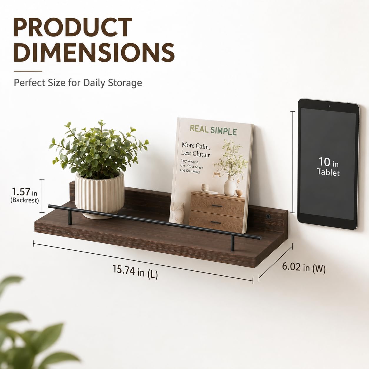 LRDZSWY 3-Tier Floating Shelves Wall Mounted, Rustic Wood Bathroom Shelves with Metal Guardrail, Heavy Duty Wall Storage Display Rack for Bedroom, Living Room, Kitchen and Office