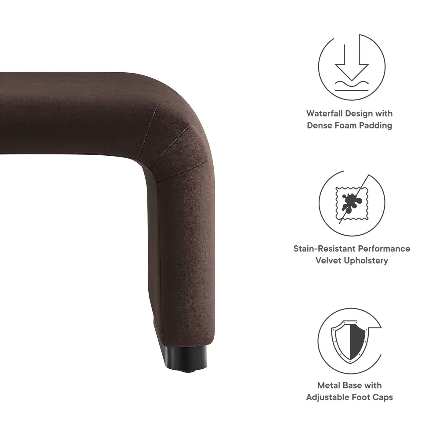 Modway EEI-6733-BLK-CHB Koda Performance Velvet Waterfall Stool, Black Chocolate Brown