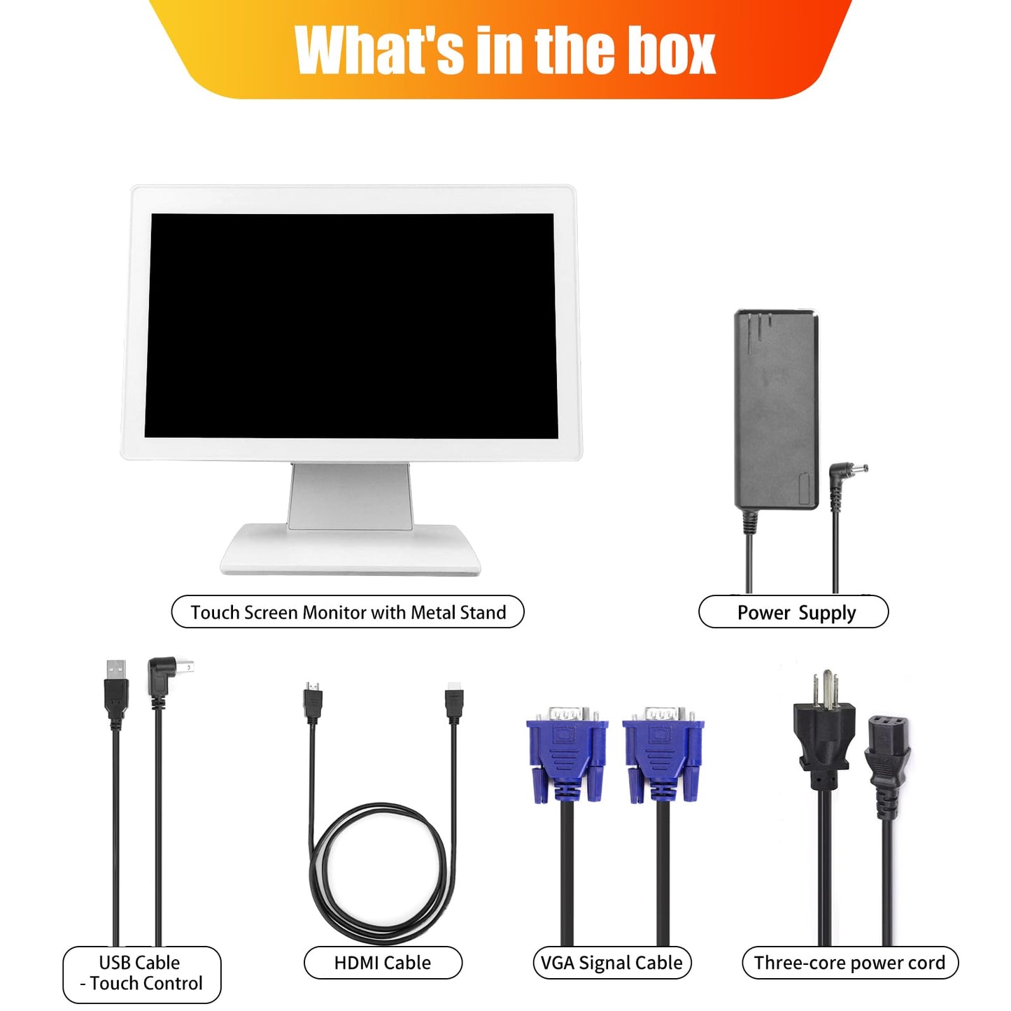 Commercial Grade 17.3 Inch 1920 x 1080 FHD Touchscreen POS Monitor, 10 Points Touch HDMI VGA, Waterproof Dustproof Screen, Indusitrial, Office, Retail, Gym, Warehouse (White)