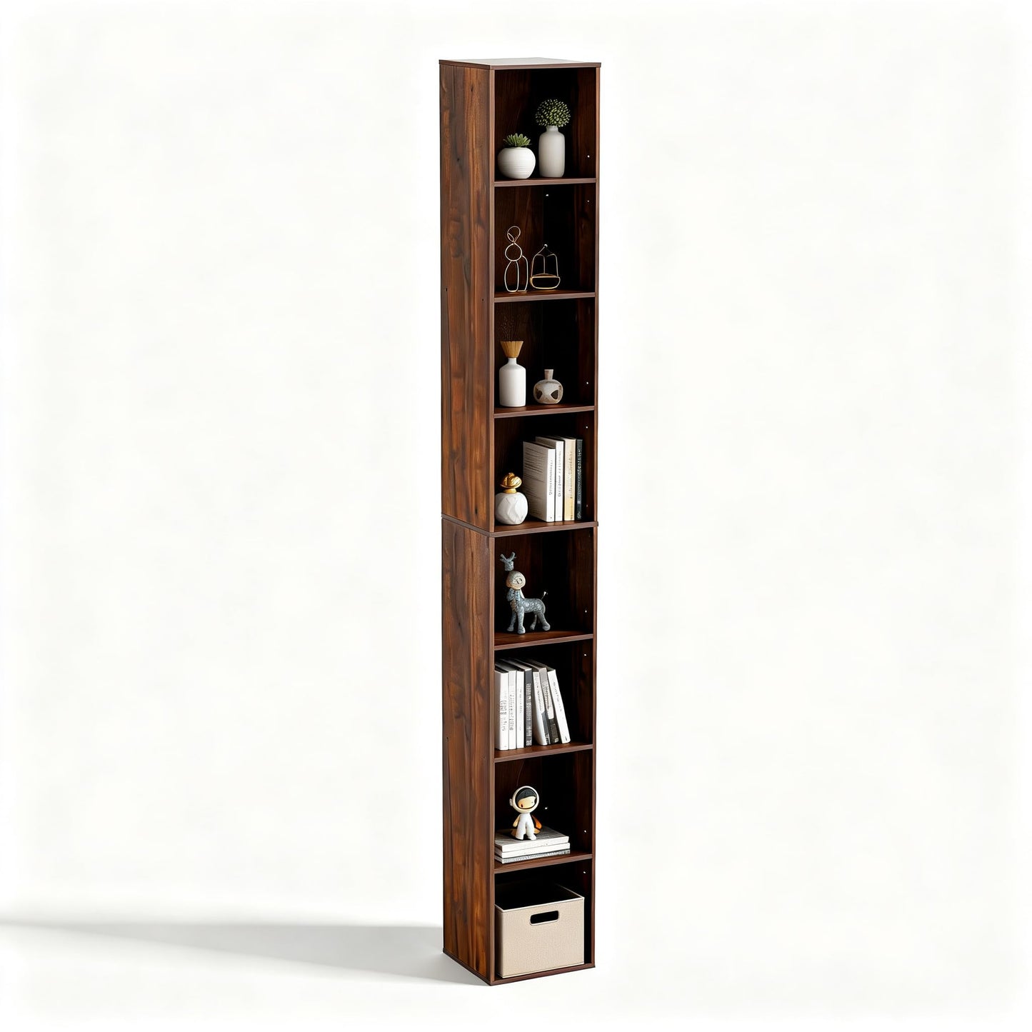 NewBeth 8-Cube Storage Organizer Bookcase, White, Tall Narrow Bookshelf for Home Office (Dark Brown)
