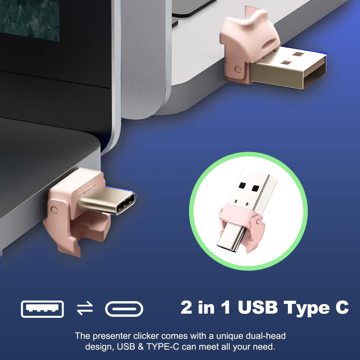 QUI Presenter Clicker USB A&C Bundle | Pen-Shaped Pink & Remote-Shaped Blue