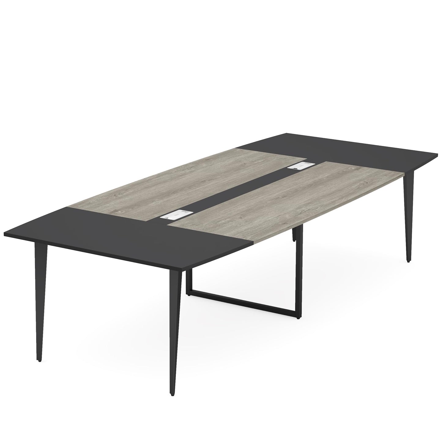 Tribesigns 8FT Conference Table, 94.48L x 47.21W x 29.52H Inches Boat Shaped Meeting Table with Rectangle Grommet, Modern Seminar Boardroom Table for Office Conference Room (Grey & Black, 8ft)