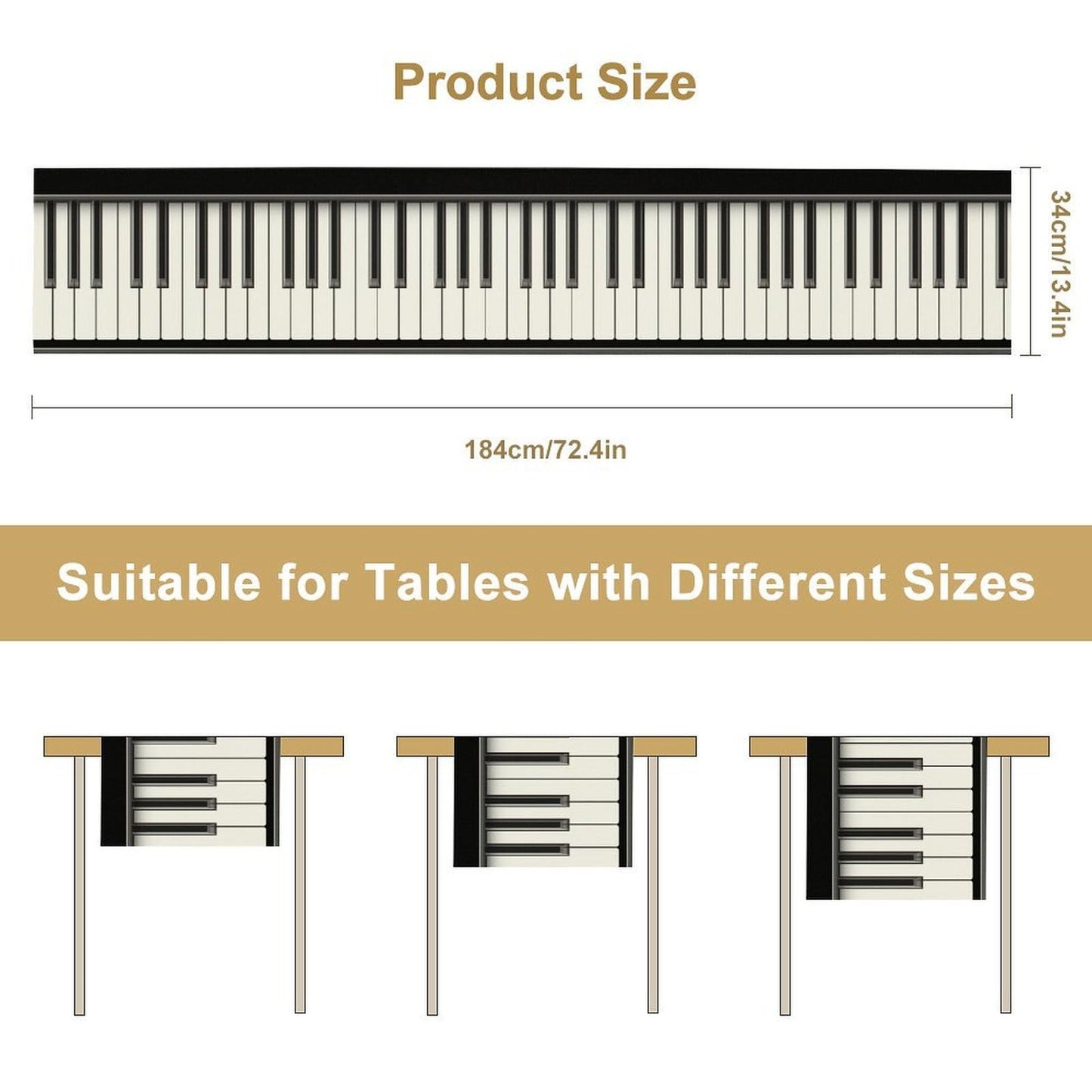 DKMQQUL Piano Table Runner, Black White Piano Keys Musical Theme Music Classroom Table Runner for Kitchen Dinning Coffee Decor Home Wedding Party Holiday, 13x36 Inch