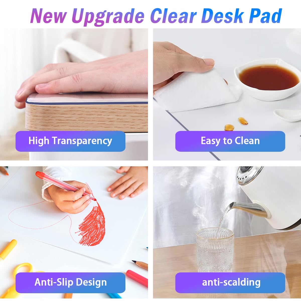 JanJunDec Clear Desk Pad Blotter on Top of Desks, 18x36 Inch Plastic Desk Cover Protector, Rectangular Vinyl Desk Pad, PVC Plastic Table Cover for Office Dresser Night Stand Computer Writing Desktop
