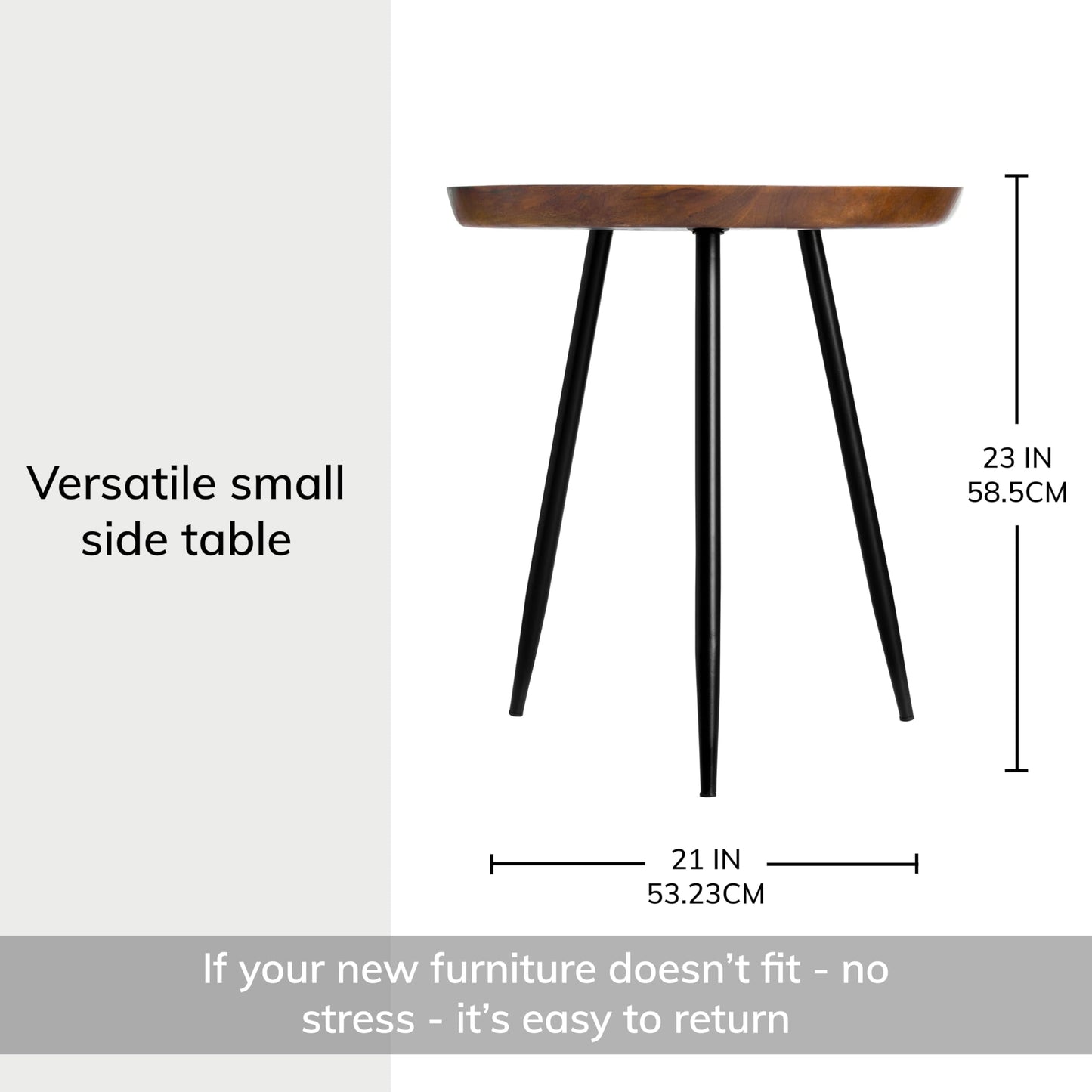 MH London Modern Side Table-Dilan Tri Pin End Table. Exclusively Designed Hand-Crafted Small Nightstand. Solid Wood Round End Table.Contemporary Accent Table for Bedrooms, Living Rooms and Home Office