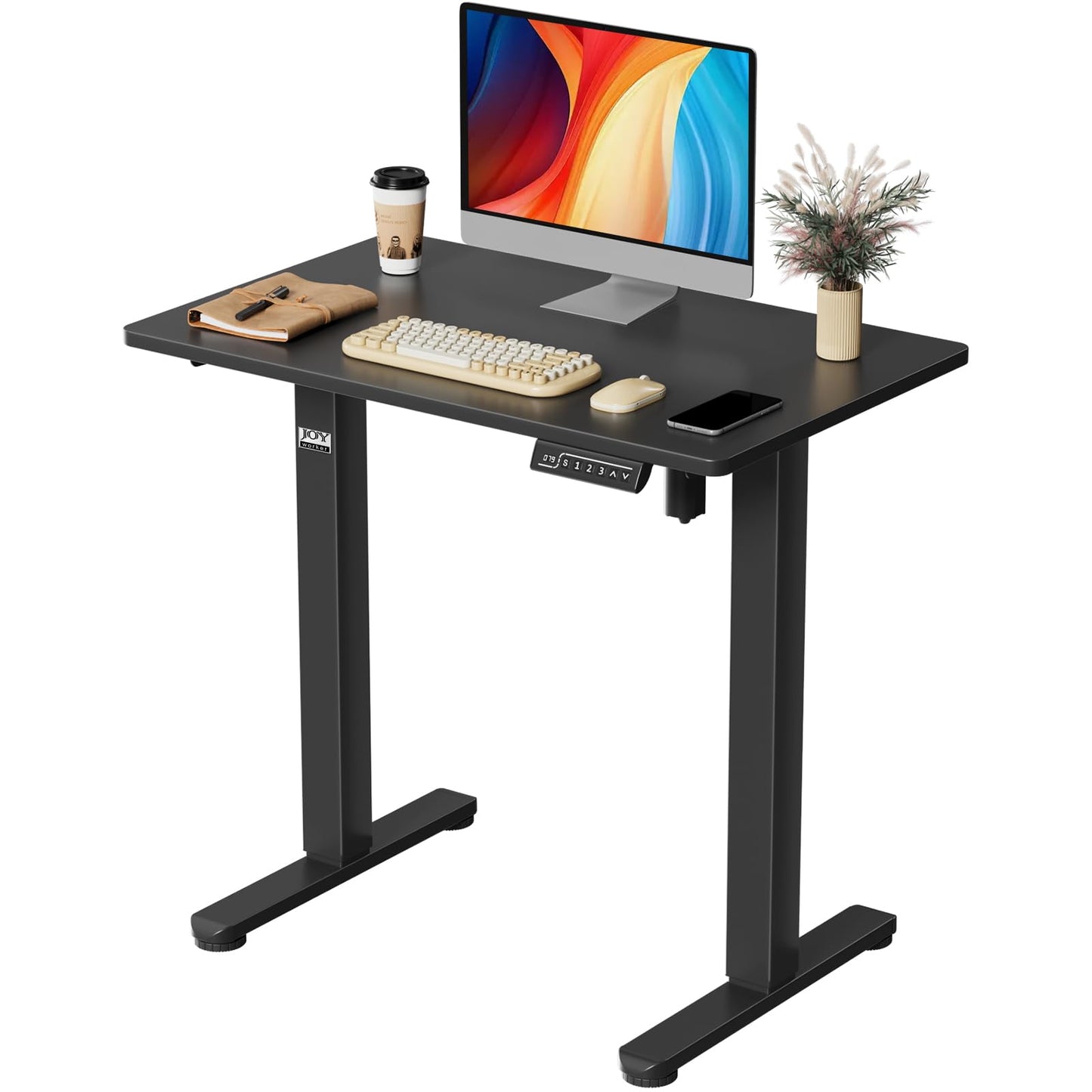 JOY worker Small Electric Standing Desk, 31.5" x 20" Whole Piece Height Adjustable Desk with Memory Controller, Black Sit to Stand Workstation for Home Office