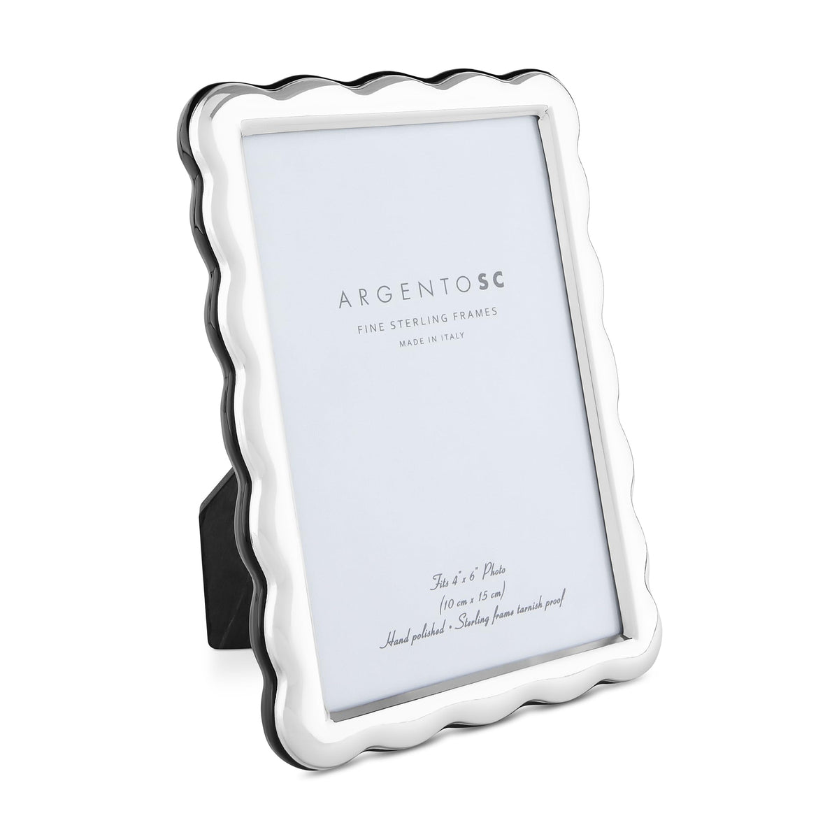Argento SC Scalloped Sterling Silver Picture Frames - Handmade in Italy, Tarnish-free, Silver Picture Frame with Dual Easel for Portrait & Landscape Display, Exceptional Gift for Any Occasion (4 X 6)