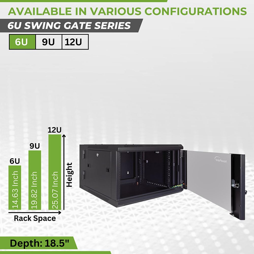 NavePoint 6U Wall Mount Double Section Hinged Swing Out Server Network Rack Cabinet Lock