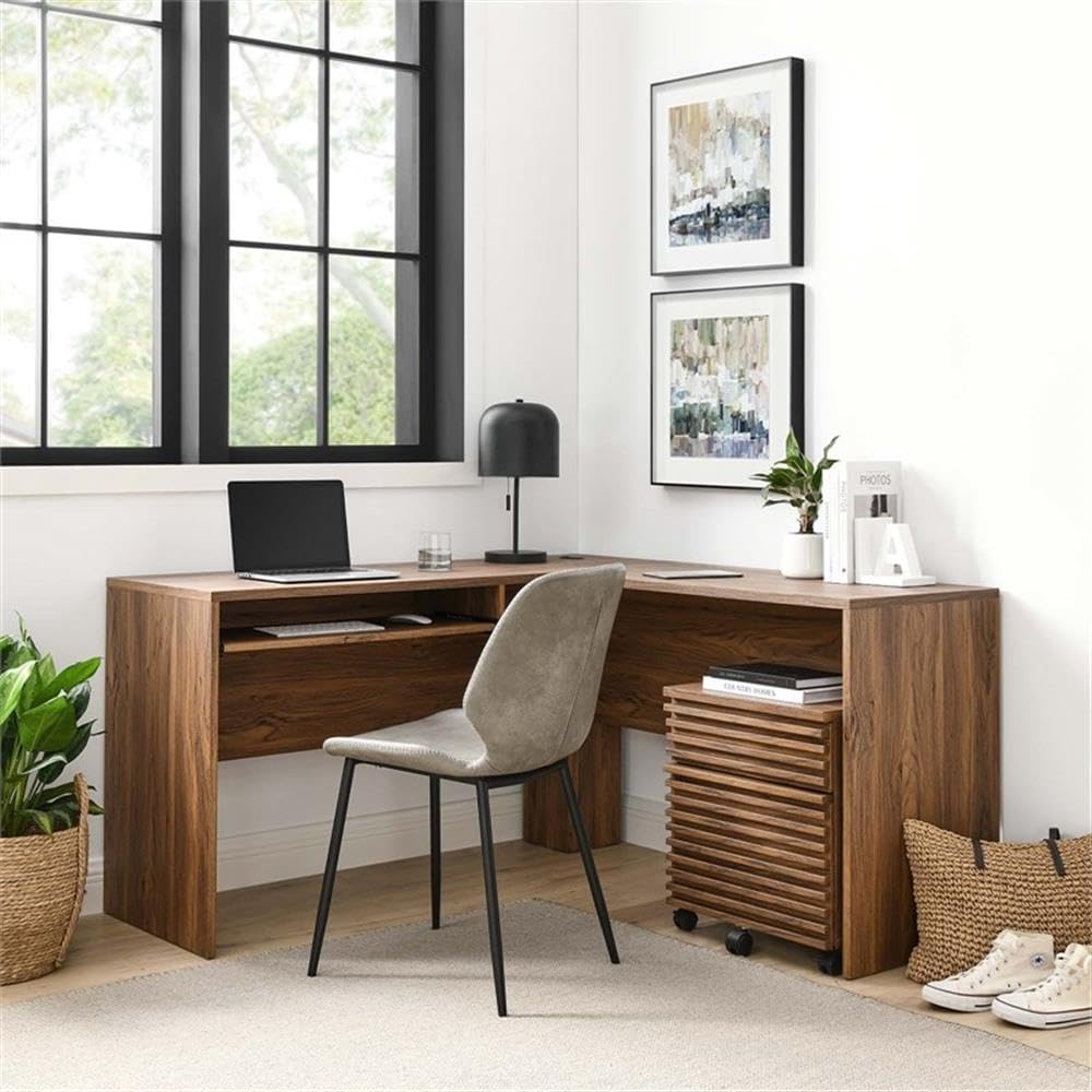 Modway Render Mid-Century Modern Office, Desk and File Cabinet Set, Walnut