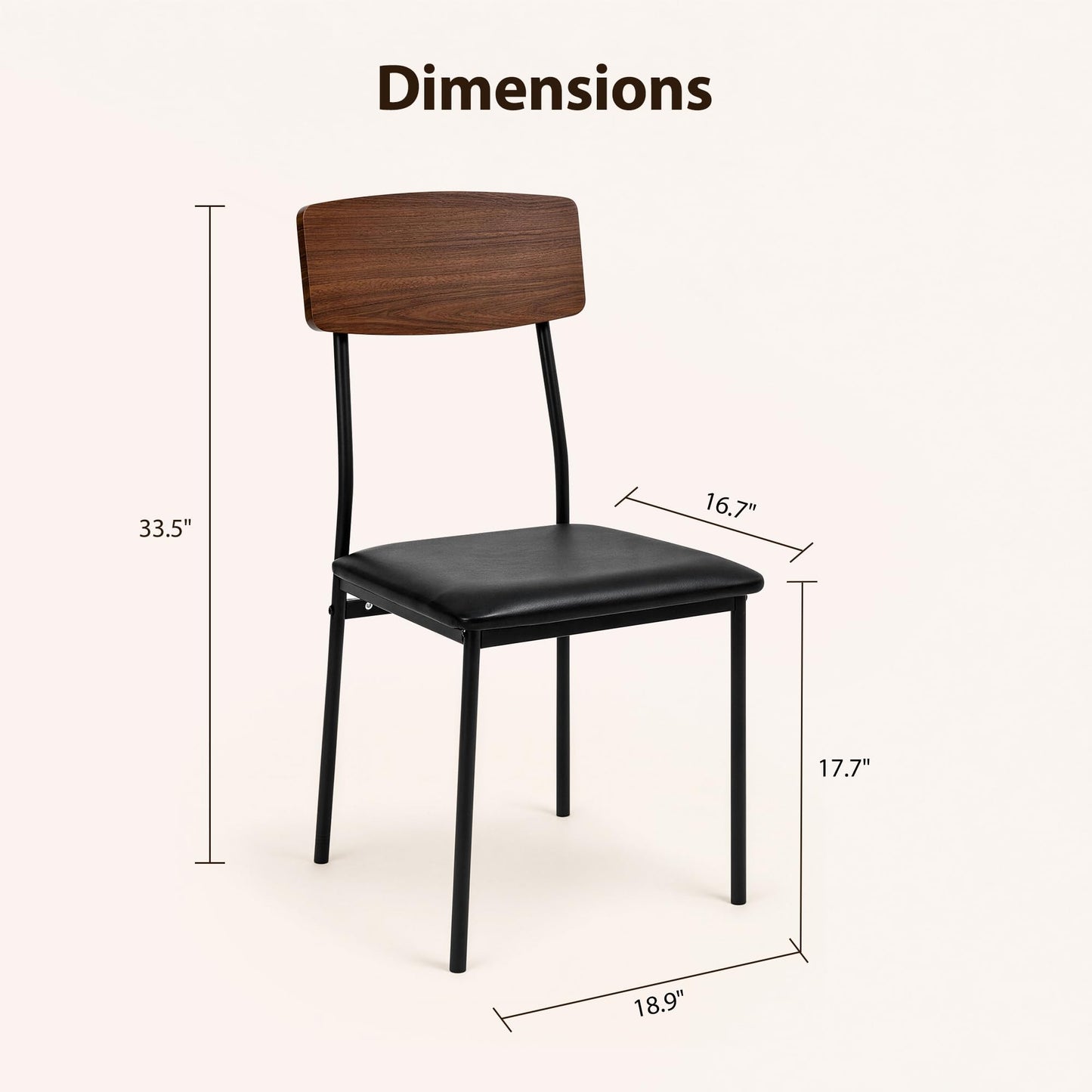 Fkhouse Dining Chair, Chair with Metal Frame, Brown and Black