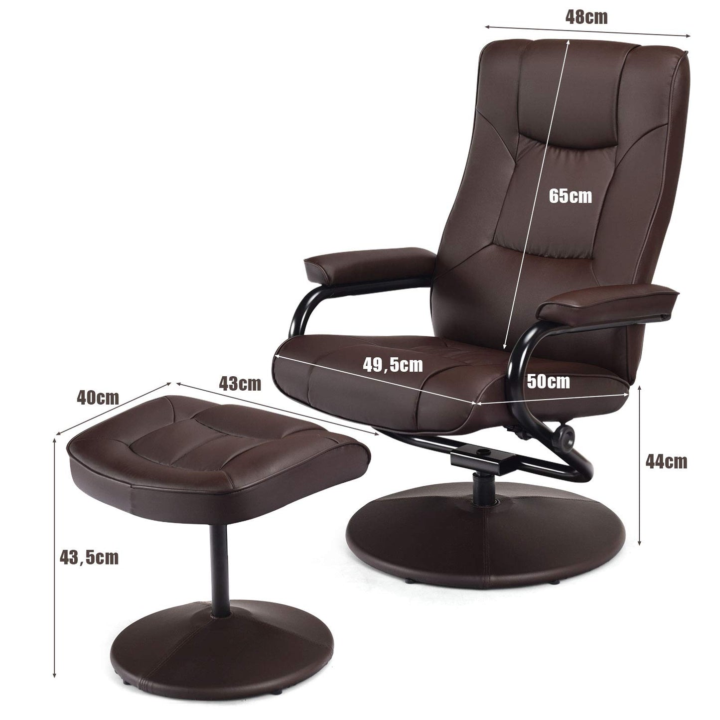 WATERJOY Swivel Recliner Chair, PU Leather Lounge Armchair Recliner, 360 Degree Swivel Overstuffed Padded Seat Chair with Footrest Stool Ottoman Set for Office Living Room Brown