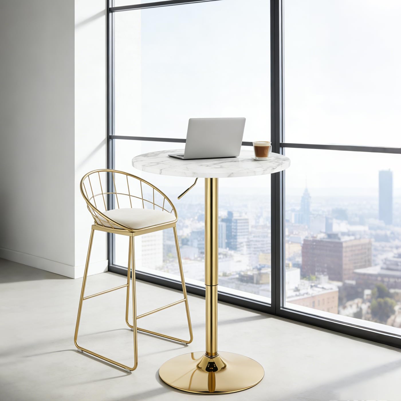 YHGSYXL Round Bar Table Gold Metal Base Height Adjustable 27.9"-35.4"