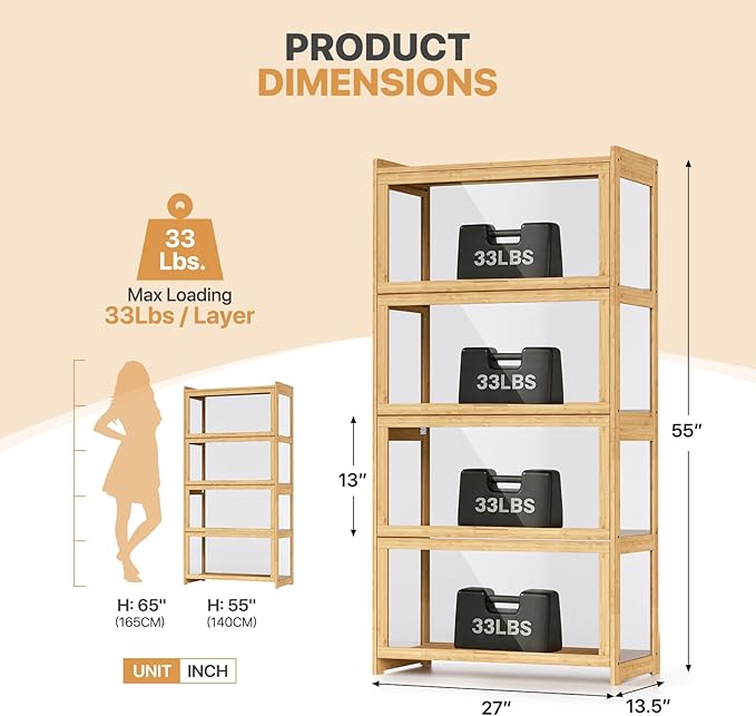 Magshion Display Cabinet with Acrylic Doors, 4-Tier Curio Cabinet