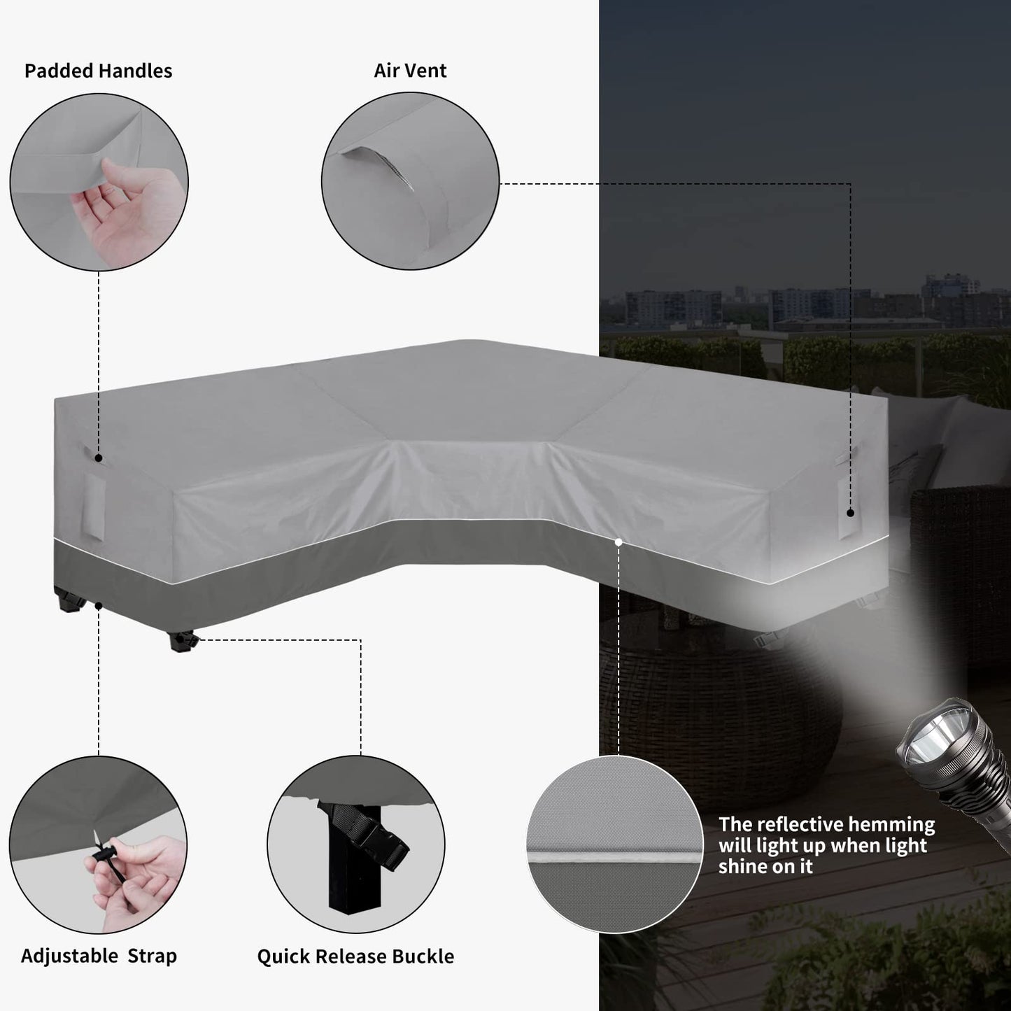 Easy-Going Outdoor V-Shaped Sectional Sofa Cover 118"X118" UV Resistant Patio Sectional Couch Cover Waterproof Lawn Patio Furniture Cover, Gray/Dark Gray