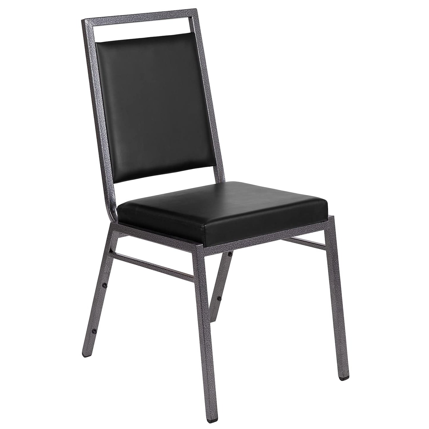 Flash Furniture HERCULES Series Square Back Stacking Banquet Chair in Black Vinyl with Silvervein Frame