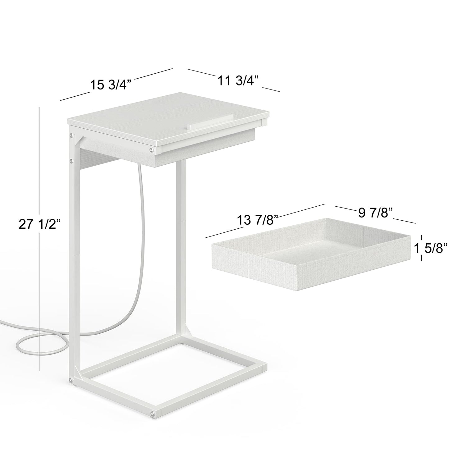 sthmec C Shaped End Table with Charging Station,45° Tiltable Adjustable Flip Top Side Table Set of 2,Small C Table Set 2 for Small Spaces,Slide Under Couch Sofa Bedside Table Living Room,White