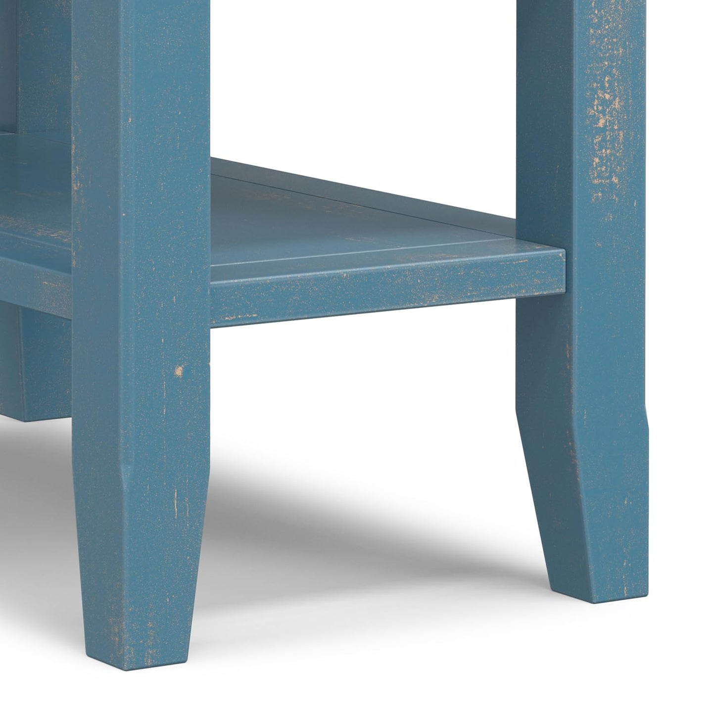 SIMPLIHOME Acadian Narrow Side Table - 14 inch Wide Solid Wood Rectangular End Table with 2 Open Shelves in Distressed Coastal Blue, Transitional Lamp Stand or Nightstand for Living Room or Bedroom