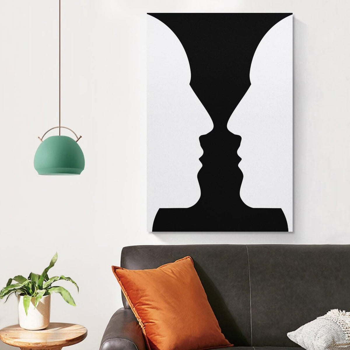 Optical Illusion Vase Faces Canvas Printing Wall Art Prints Posters Black And White Minimalist Scandinavian Wall Decor for Living Room Bedroom Office Study Classroom Modern Home 12x18inch(30x45cm)