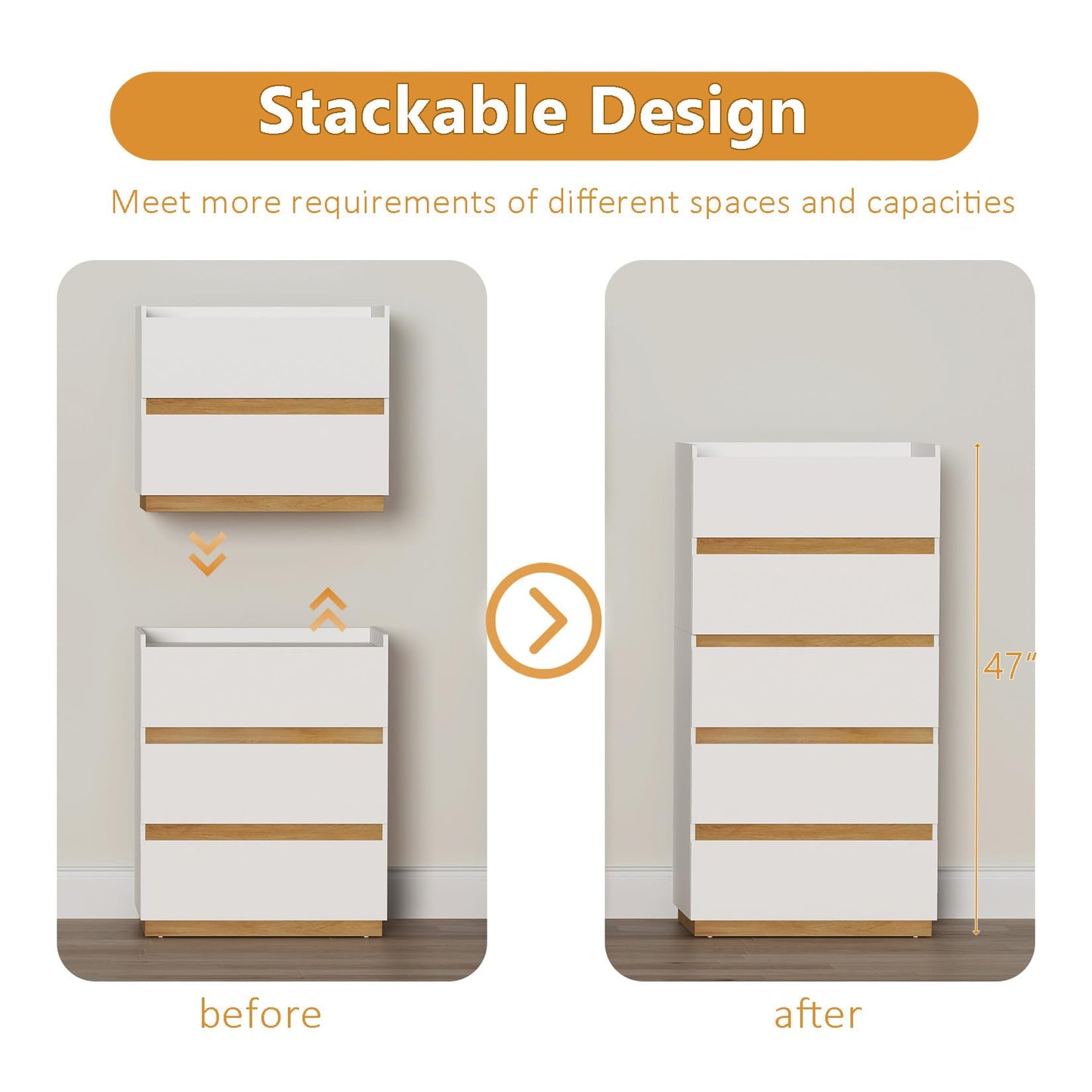 DAELIFKER Large Modern Nightstand White Bedside Table, 2 Drawer Dresser Wood Stackable Storage Drawers for Clothes for Closet, Bedroom, 24"x16"x20"