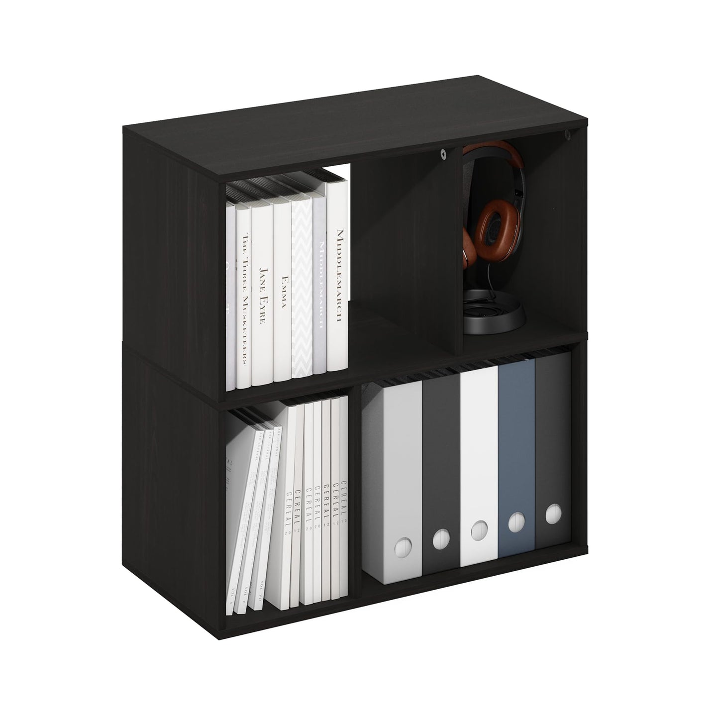 Furinno DALY Book Shelf, 4-Cube Bookshelf, Cube Storage Organizer Bookcase with Irregular Compartments, 11.7 x 23.6 x 24.7, for Living Room, Bedroom, Home Office, Espresso