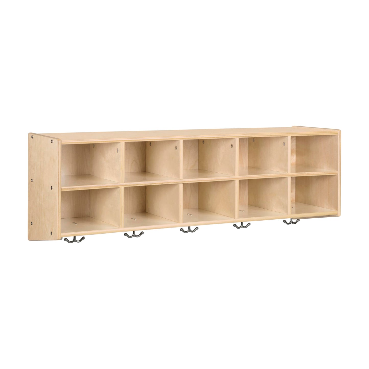 ECR4Kids Streamline 10-Section Wall-Mounted Hanging Cubby Coat Locker, Classroom Furniture, Natural