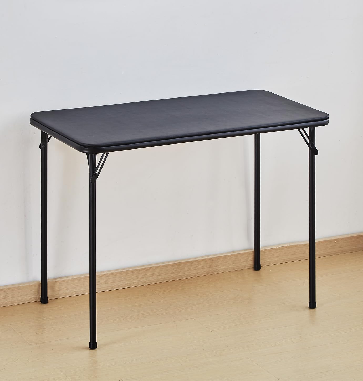 KAIHAOWIN Metal Folding Table, Small Foldable Desk with Vinyl Top, Powder-Coated Steel Legs, Compact Lightweight PortableTable for Craft/Dinner/Writing-No Assembly Require