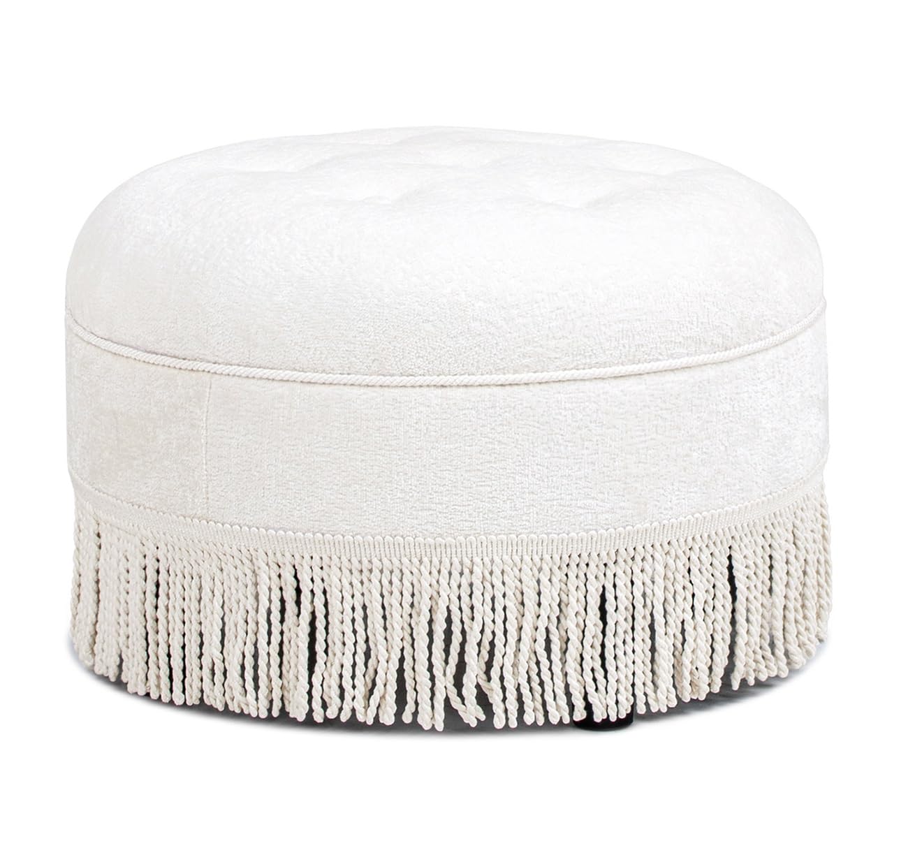 Jennifer Taylor Home Yolanda 24" Round Upholstered Accent Ottoman in Almond White Chenille