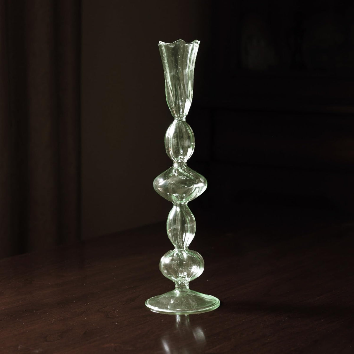 Glass Blossoms Candlestick Holder Set of 2 (Green)
